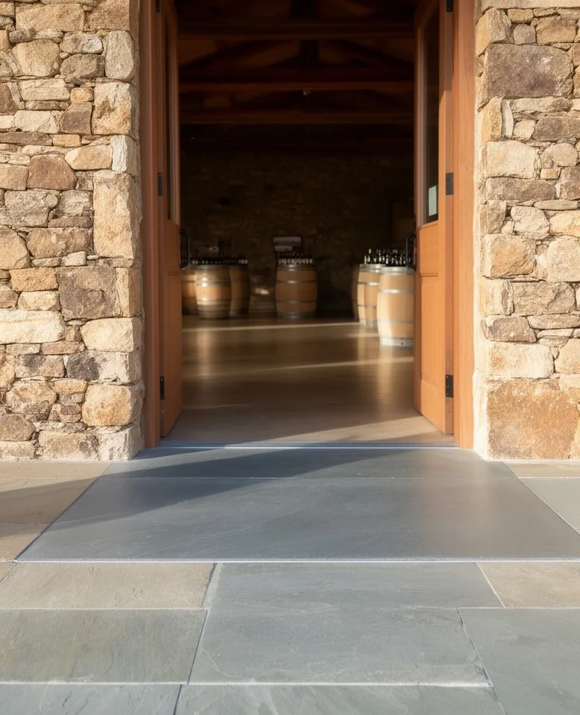 Entrada plana y accesible de una bodega en Mendoza