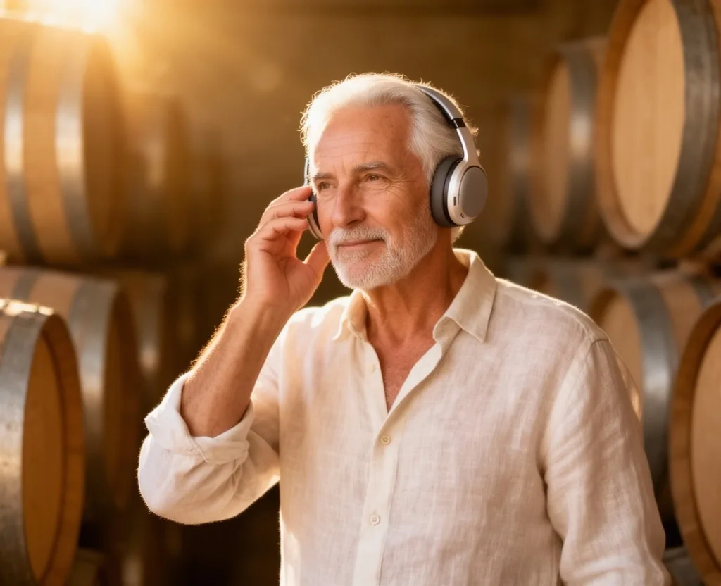 Pasajera colocándose auriculares individuales