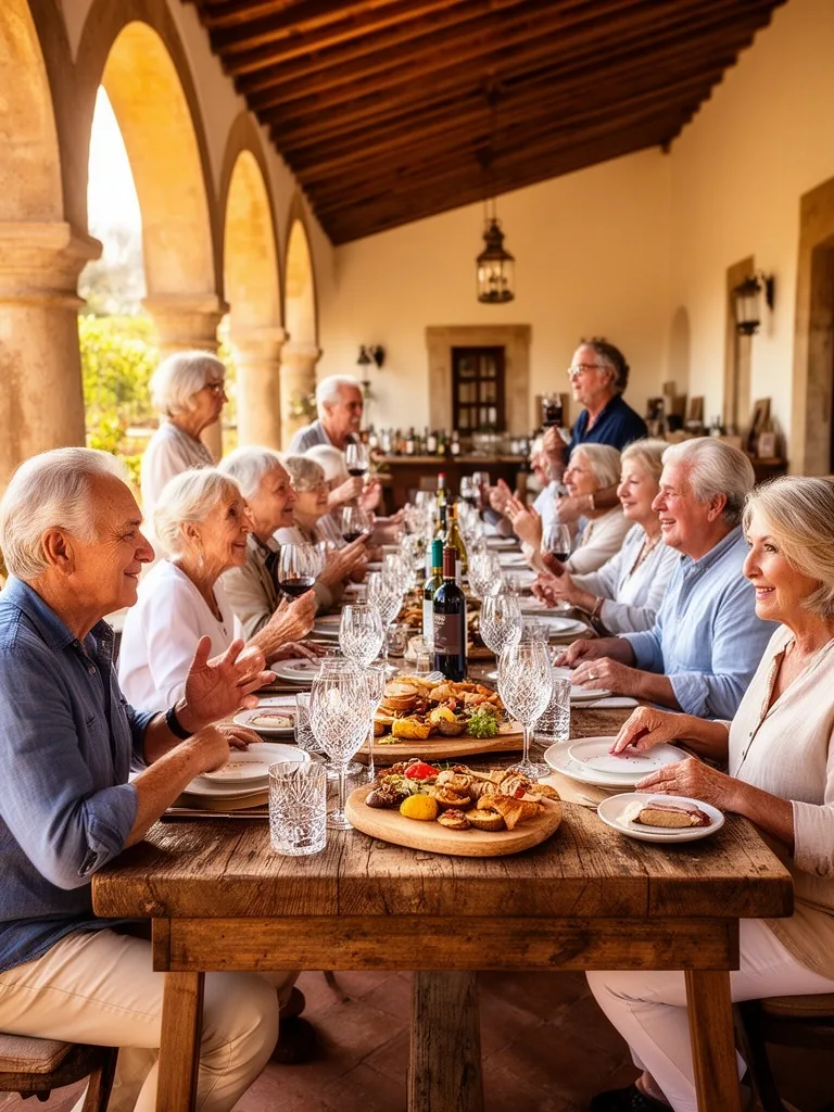 Pareja senior disfrutando de una degustación de vinos en un viñedo de Mendoza