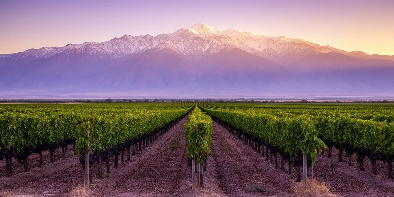 Viñedos de Malbec al pie de la cordillera de los Andes